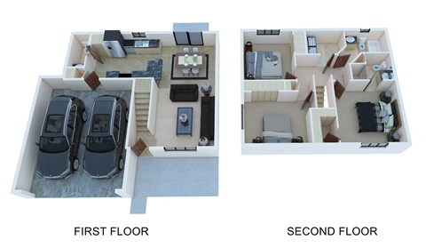 Floor plan for 3 beds, 2.5 baths, 1280 sqft